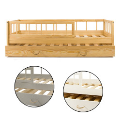 Cama infantil de madera con barandillas y cama adicional